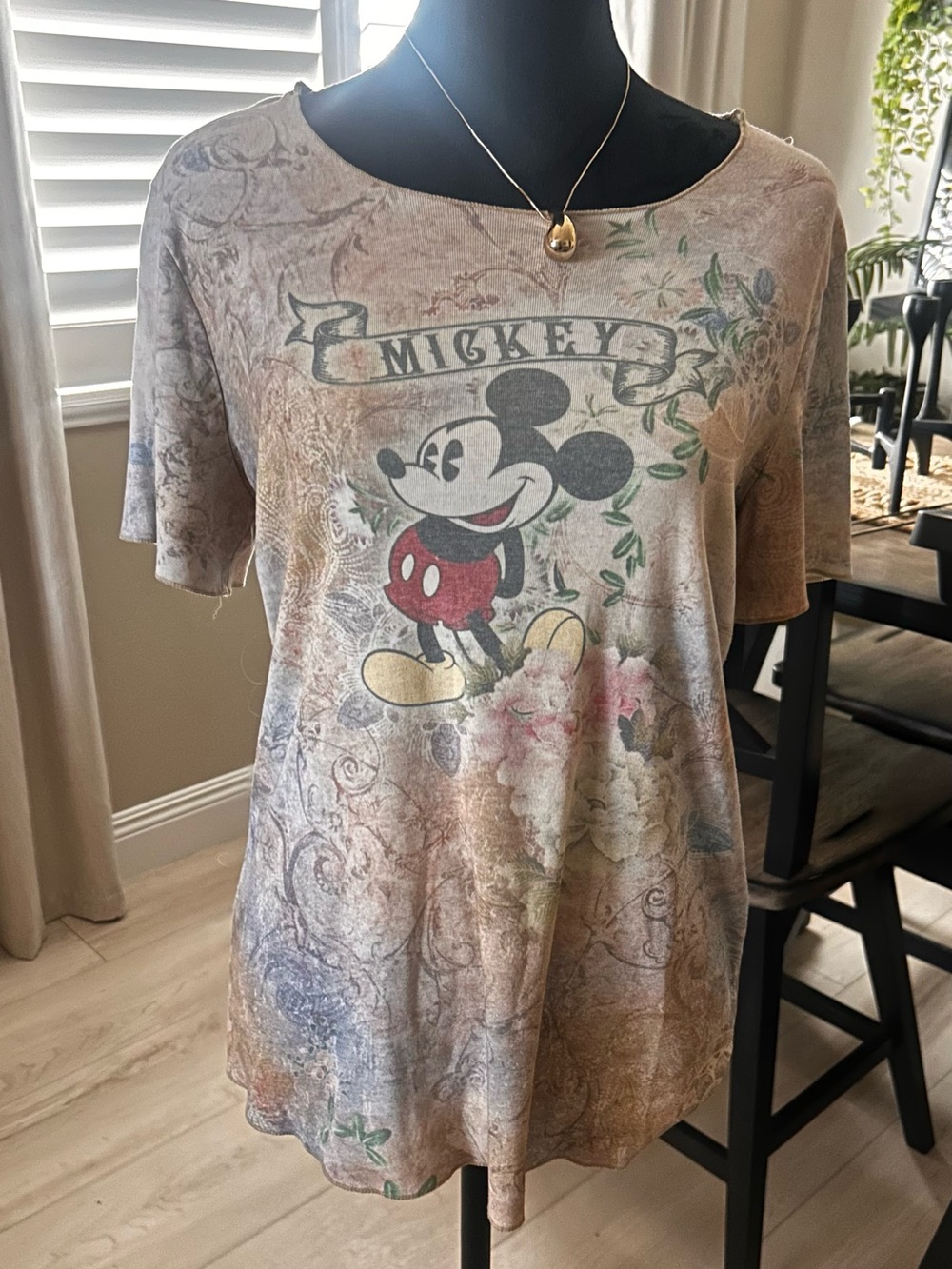 Disney Mickey Mouse Short-Sleeve Graphic Tee in Brown and Red